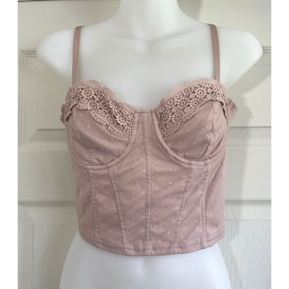 Haute Monde Lace Bustier Bra Coquette Large Pink Lace Underwire
